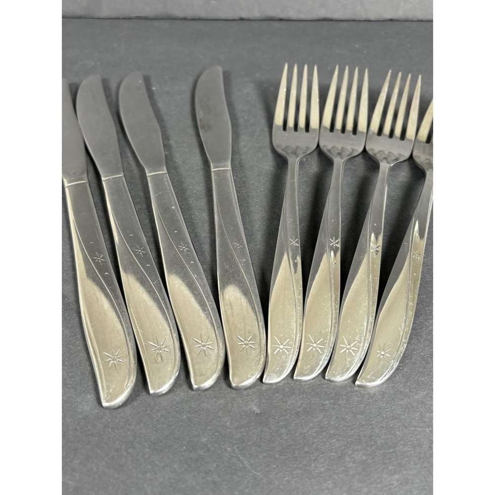 Vintage Oneida Community Stainless Twin Star Atomic MCM Flatware Set 8 Pc